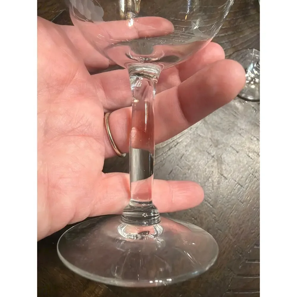 Vintage Etched Glass Wine Claret Glass Set Of 5 Stemware 4 3/4